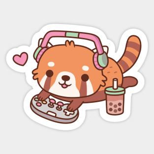 Cute Red Panda Gamer Chilling With Video Games Sticker